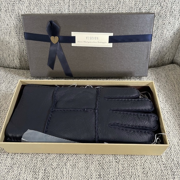 Yiseven Men’s 100% Leather Gloves sz M Navy Blue - Picture 2 of 9
